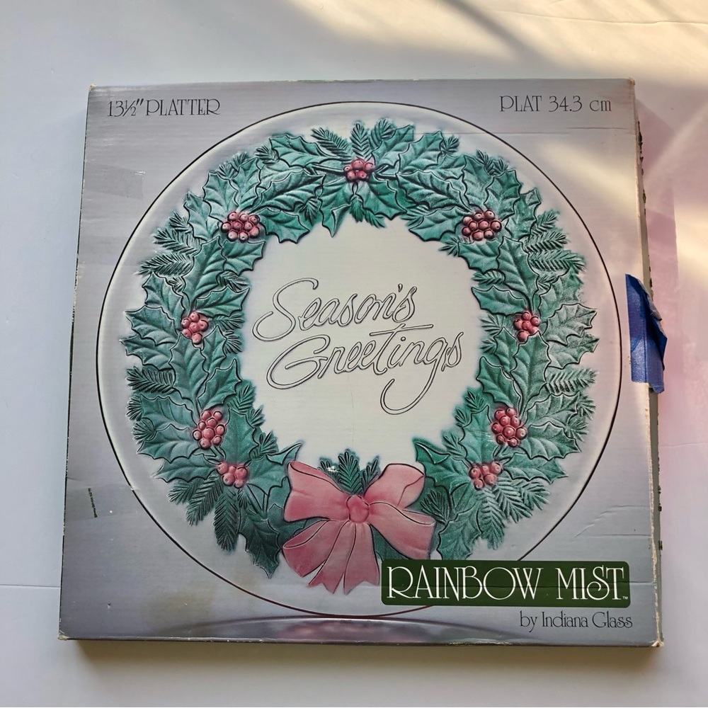 Platter 12 1/2" Season’s Greetings Platter Christmas RAINBOW MIST by Indian Glas